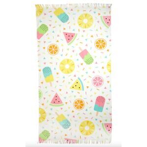 MODA NWT Good Treats Fringe Summer Beach Towel  White Multi LARGE cruise pool